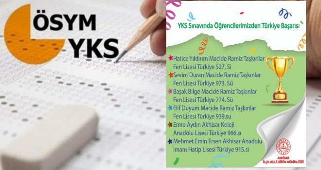 YKS Sınavında Akhisar'dan Türkiye Dereceleri